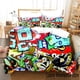 thumbnail image 1 of Cartoon Style Hip-Hop Graffiti ed Duvet Cover Pillowcase Bedding Set, Teenagers Bedroom Decor Bed Kit，Singleize Bed Sheets, 1 of 5