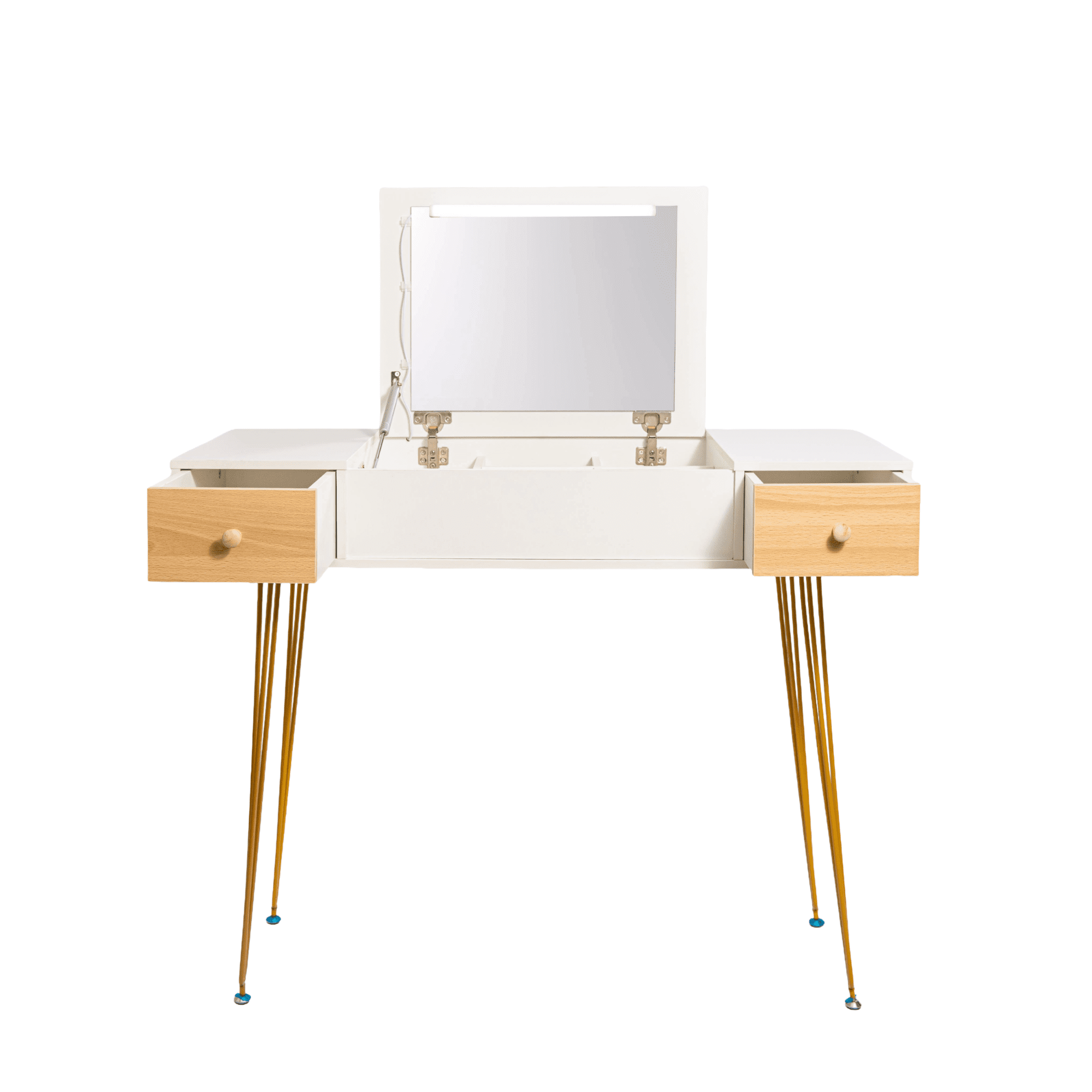 Castellaro - Tocador Maquillaje Metal Madera Blanco + Espejo Con Luz Elena