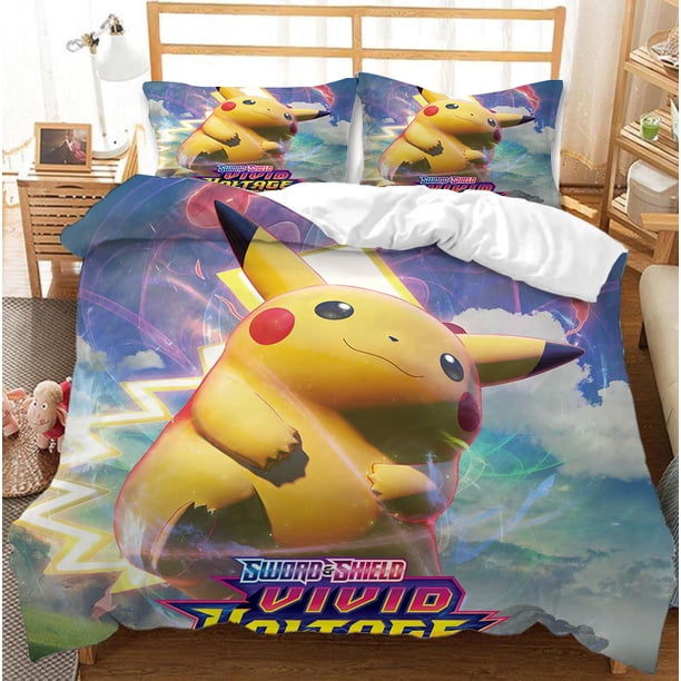 Pokémon Pikachu Bedding Set Printed 100% Polyester Kids 3d Kids King Size Bedding Bed Cover Set Cute Printed Cartoon Bed Sheets