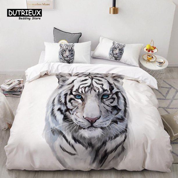 x2160 Bed Sheets Wolf Space Duvet Cover Tiger Lion Animal Pattern Bedding Set Light And Dark Meet Wolf Moon Comforter Cover With Pillowcases 3-Piece Bedding Set (1 Duvet Cover + 2 Pillow Shams) nj2160