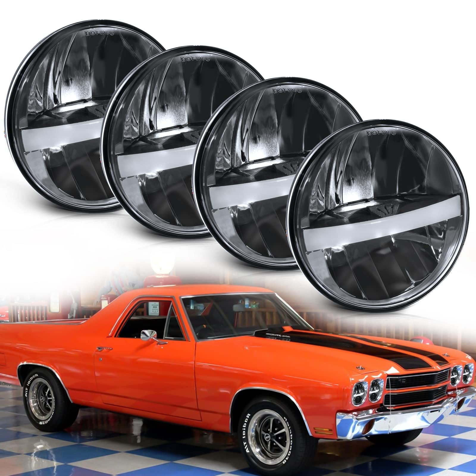 Faro Led Uni-shine Redondo De 5.75 Pulgadas Con Drl Para Peterbilt 349