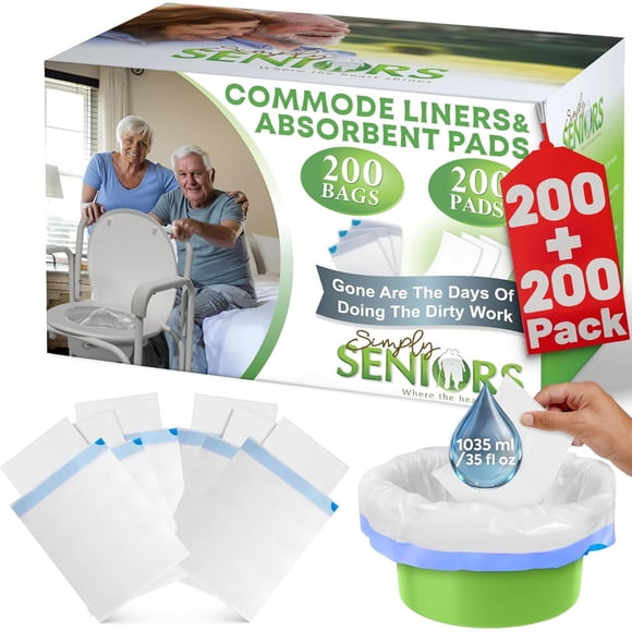 Forros para inodoros con almohadillas absorbentes Simply Seniors, 200 unidades