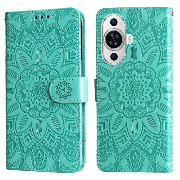 Funda tipo cartera FOXDOCK para Huawei Nova 11 , diseño girasol en relieve, cuero PU, cierre magnético, soporte y tarjetero