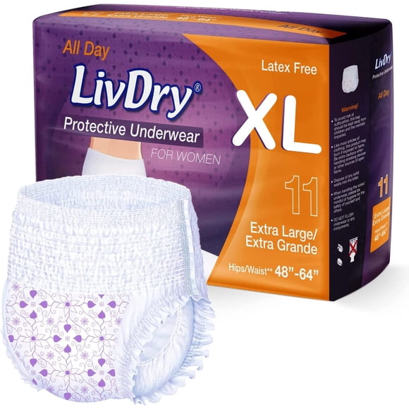 Pañales para adultos LivDry XL para mujer durante la noche, 11 unidades
