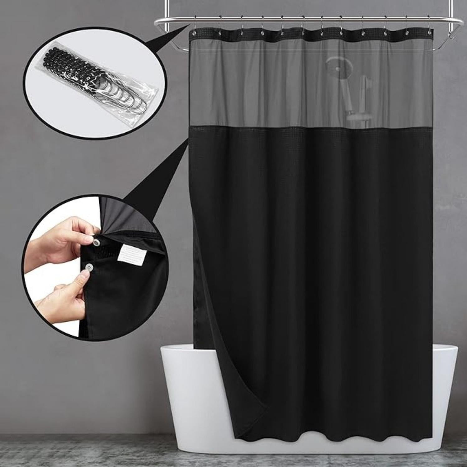 Aura Zeus - Cortina De Baño Diseño Impermeable + Forro Y 12 Ganchos Blanca Az Negro