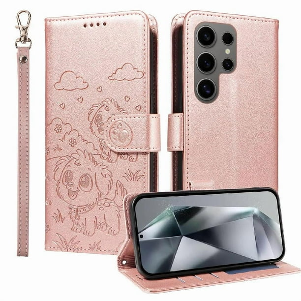 Funda Billetera FOXDOCK Compatible con Samsung Galaxy S24 Ultra, Diseño Perrito Tierno, Ranuras para Tarjetas y Soporte Plegable
