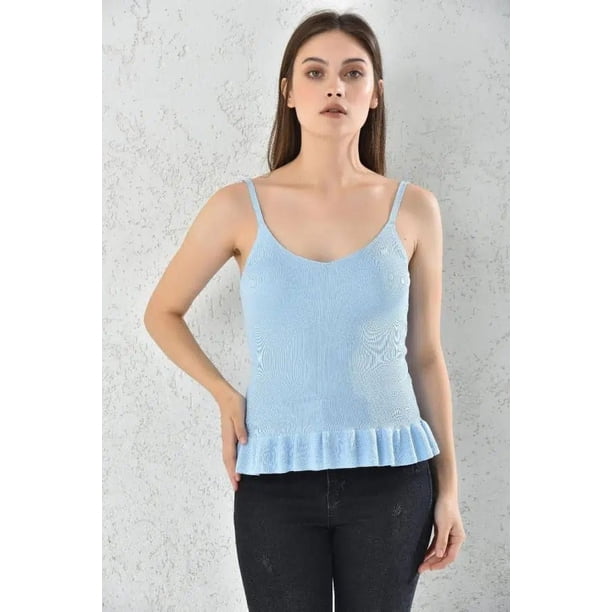 Body Mujer Azul Con Vuelo Sin Mangas Talla S