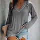 thumbnail image 2 of Camiseta informal de manga larga con cuello en V para mujer y niña, 2 of 5