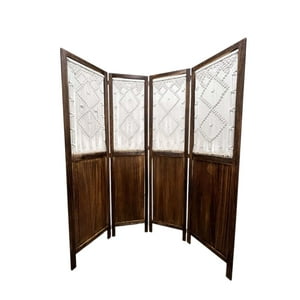 Oem - Biombo De Madera Resistente 4 Paneles Diseño Hoja 40X170Cm