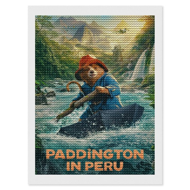 Paddington en Perú Kits de Pintura de Diamantes para Adultos 5D DIY Diamond Art Kits Full Drill Diamond Dots para Regalo Decoración de Pared y Relajación Artes de Gemas 30*40cm