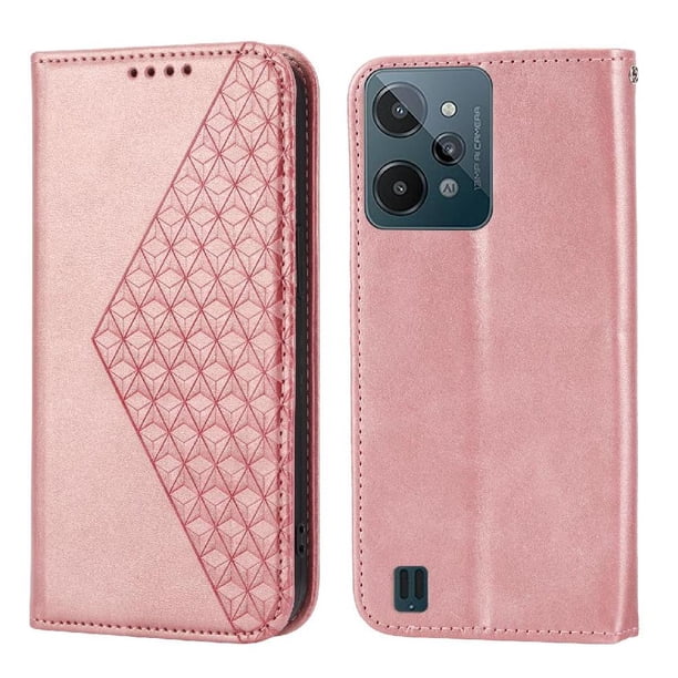 Funda Flip FOXDOCK para Realme C31 , Estilo Billetera con Diseño Rombo, Correa de Mano y Soporte, Uso Diario