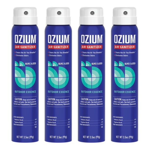 Desinfectante de aire y eliminador de olores Ozium, 100 ml, paquete de 4 unidades para exteriores
