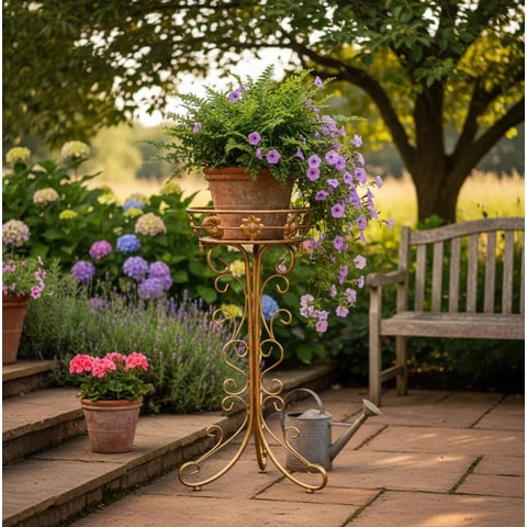 Genérico - Pedestal Maceta Metalico Dorado (Metal Alta Calidad) 75X28X28 Cm