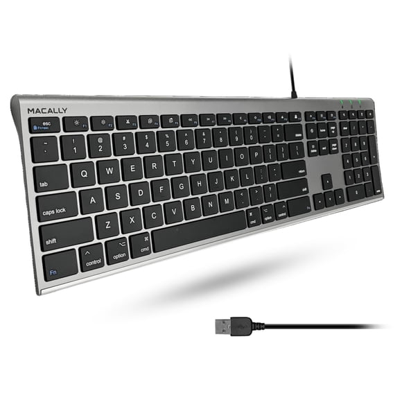 Teclado Macally ultradelgado USB con cable para Mac y Windows