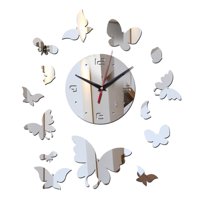 Magideal - Reloj De Pared De Mariposa Creativo, Pegatina De Pared De Espejo Acrílico Diy, Relojes Silenciosos, Decoración De Relojes Para El Hogar Y La Sala De E , Argén Argenta1