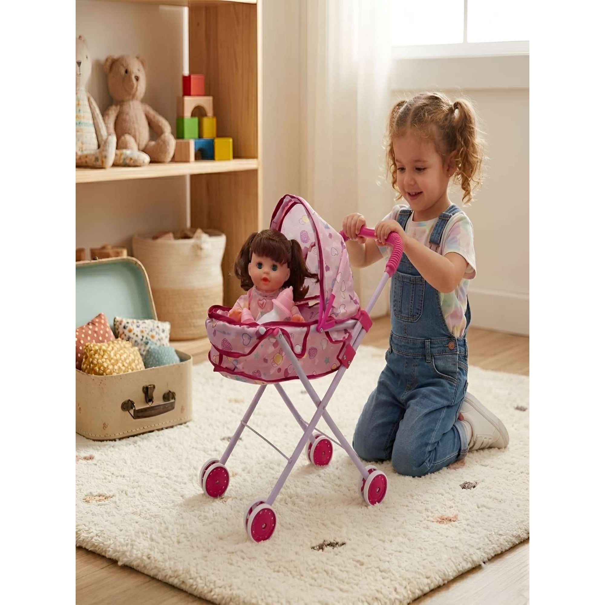Todo Para El Hogar - Set Muñeca Interactiva Con Coche Moisés Plegable