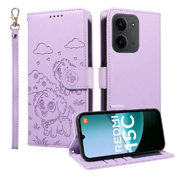 Funda Billetera FOXDOCK Compatible con Xiaomi Redmi 15C 5G/4G, Diseño Perrito Tierno, Ranuras para Tarjetas y Soporte Plegable