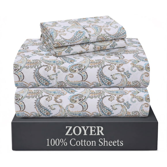 Sábanas queen ZOYER de algodón percal con estampado paisley