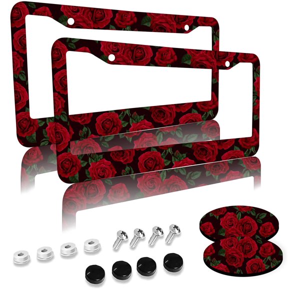 Marcos para Placa de Matrícula Olemier - Pack de 2, Rosa con Flor de Rosa