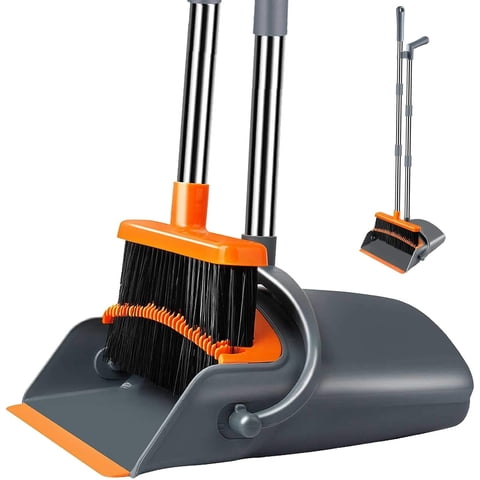 Wakeshome - Juego De Escoba Y Recogedor Para El Hogar Altura Ajustable Mango De Acero Inoxidable