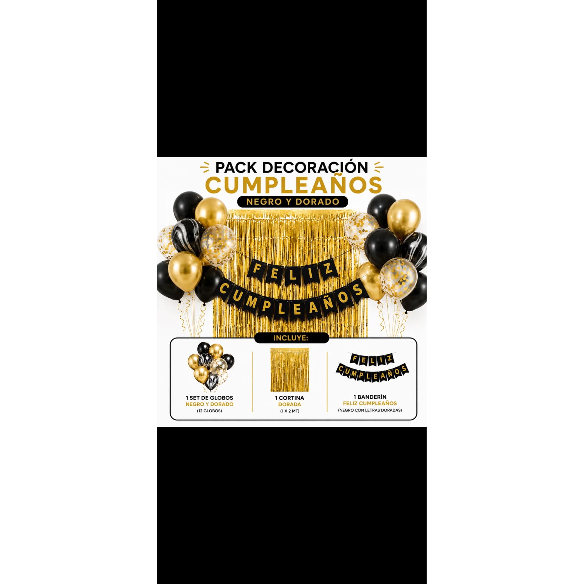 Genérico - Pack Decoracion Cotillon Dorado -negro