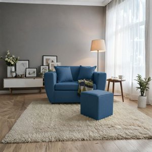 Deco Outlet - Sofa Kansas 2C+1 Pouf Tela Tela Azul