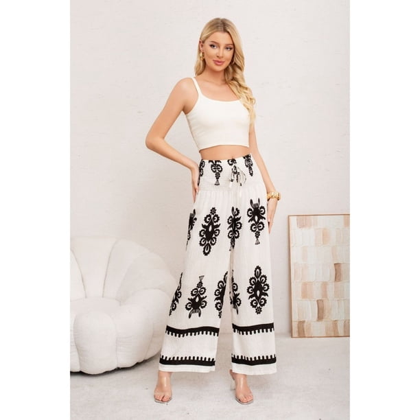 Pantalon Mujer Palazzo Tipo Lino Pretina Alta Elasticado Diseño 3011