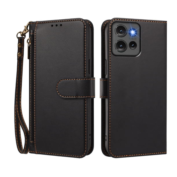 Funda Tipo Billetera para Motorola Moto Edge 50 5G con Soporte y Bolsillo con Cierre Negro