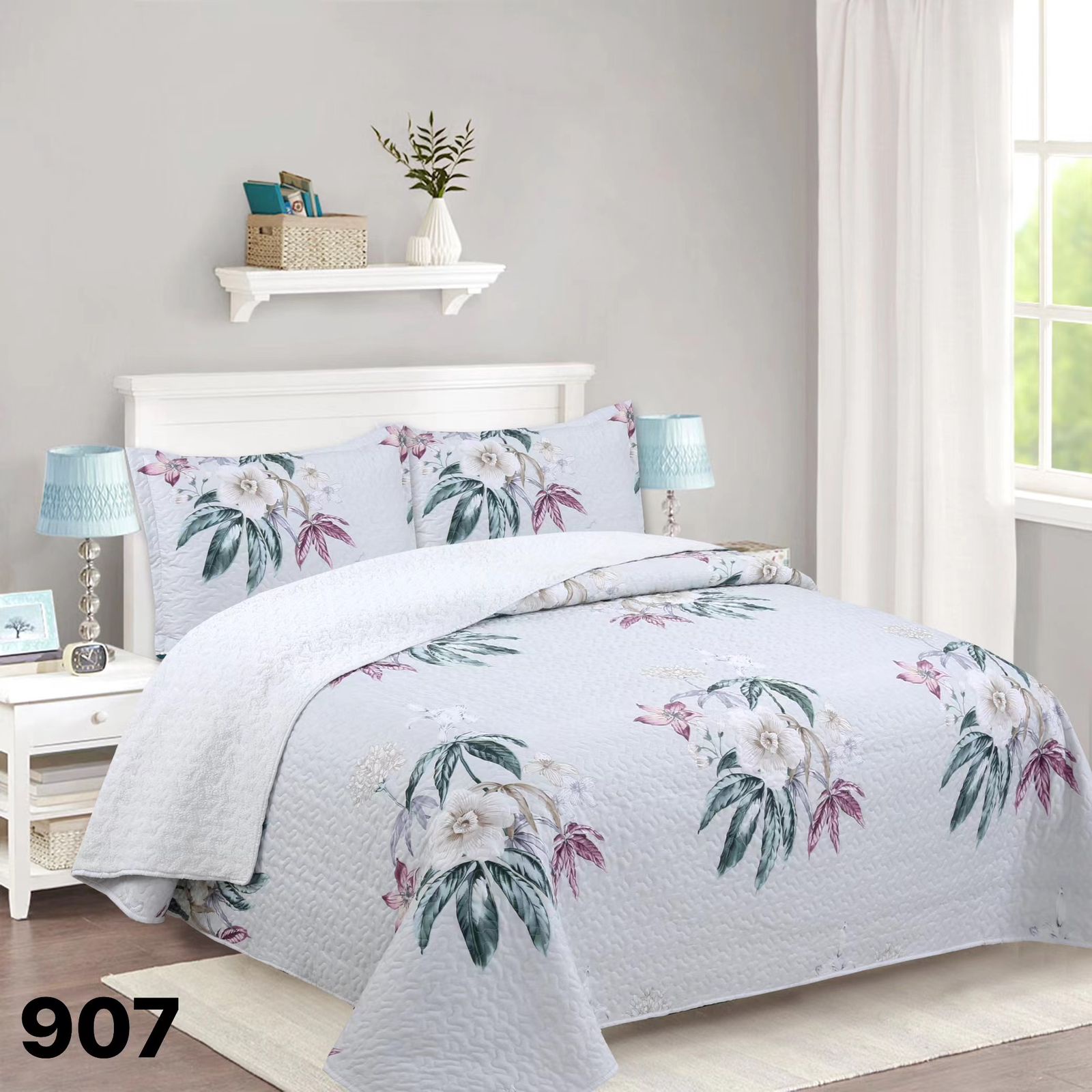 Genérico - Cubrecama Quilt Sherpa 2 Plazas - Crema Floral M907