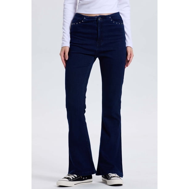 Jeans Mujer Flare Tachas Azul Índigo