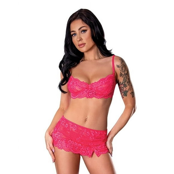 Sujetador de Encaje Get It Girl con Falda y Tanga, Rosa