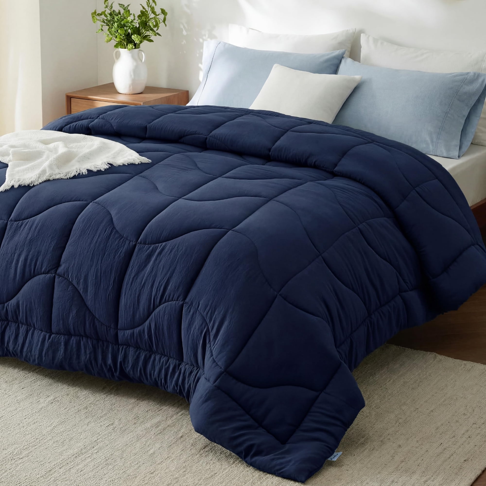 Bedsure - Edredón Para Cama Doble, Azul Marino, Ultrasuave Para Todas Las Estaciones