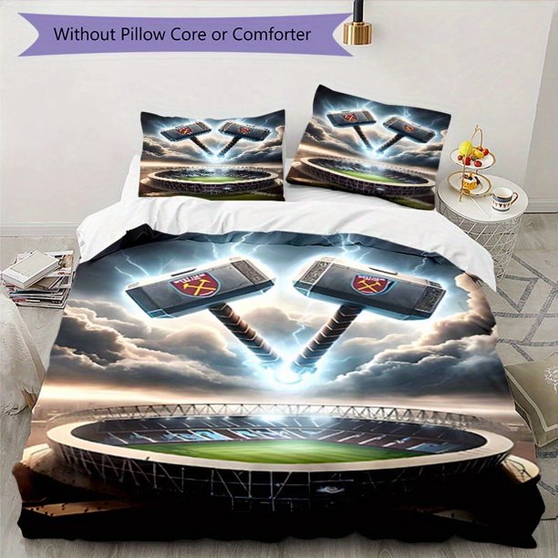 FC-Inspired 3pcs Bedding Set - Includes 1 Cover & 2 Pillowcases, Breathable Polyester, Machine Washable - Perfect for All Seasons S519, Bedroom Decor, Home Essentials, Playful Pattern, Cartoon Design,
