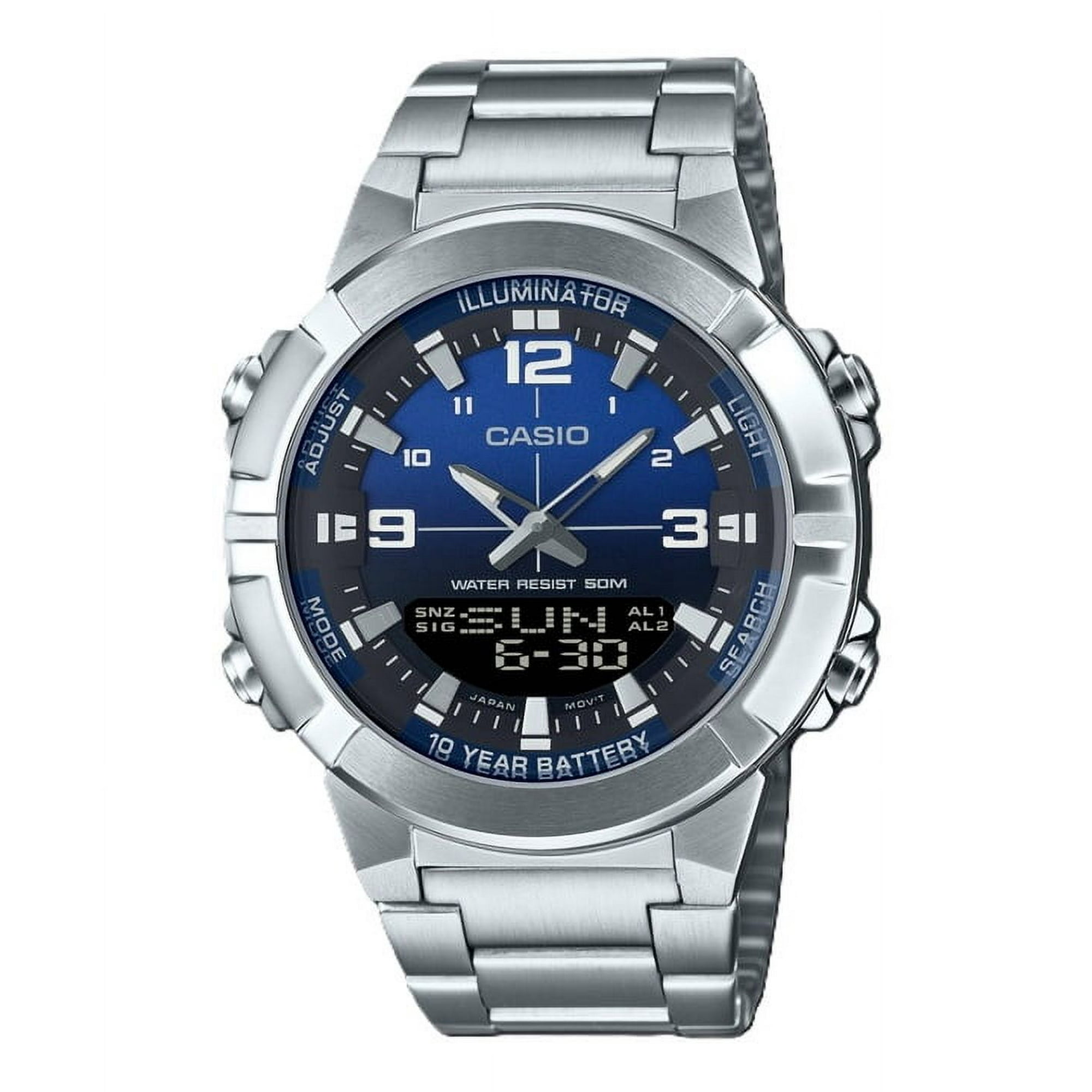 Casio - Reloj Análogo Digital Para Hombre Combinación Acero Inoxidable Dial Azul Quartz Amw-870da-2a1v