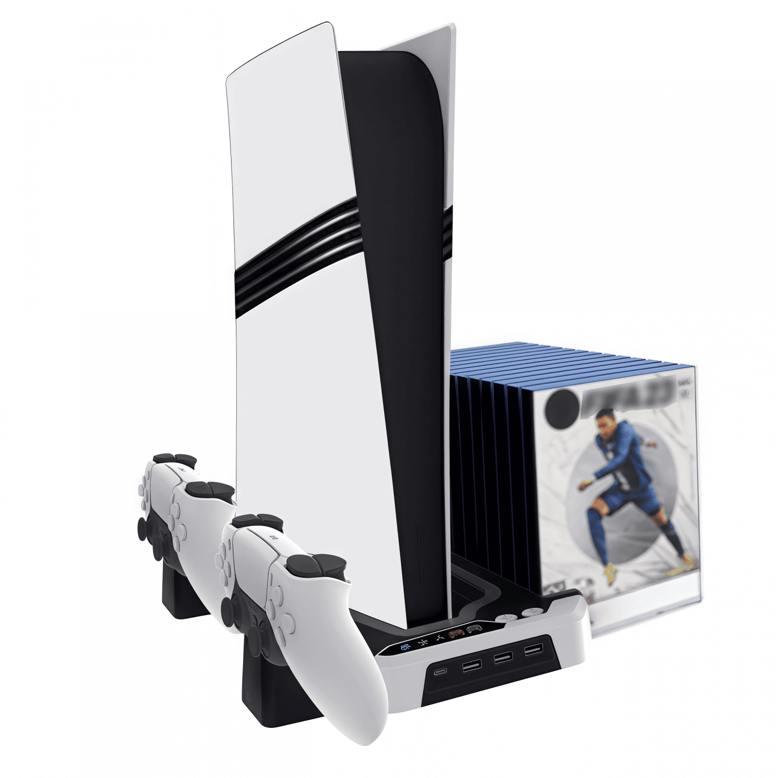 Genérico - Estación De Refrigeración De Soporte Vertical Con Iluminación Rgb Y Base De Carga De Mando Doble Compatible Con Ps5 Pro Slim Disc/digital Editions-negro Blanco
