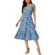 thumbnail image 4 of Vestido Midi de Rayón con Estampado Floral sin Mangas para Mujer de INSPIRE CHIC, Escote en V, Volantes en Capas, Cintura Elástica, Vestido Casual de Verano con Bolsillos Azul M, 4 of 6