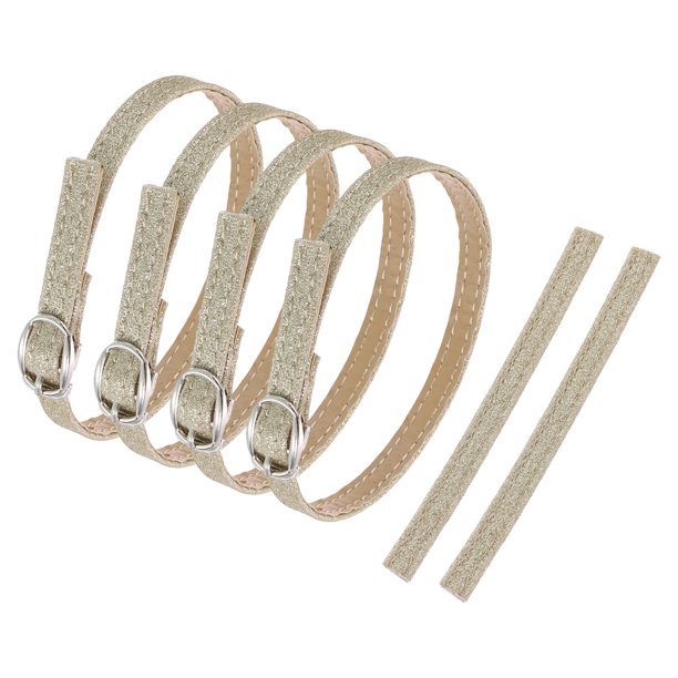 Uxcell 2 Pares de Correa de Reemplazo para Tobillo para Tacones Bandas de Zapatos de Cuero, Oro Claro Escarchado