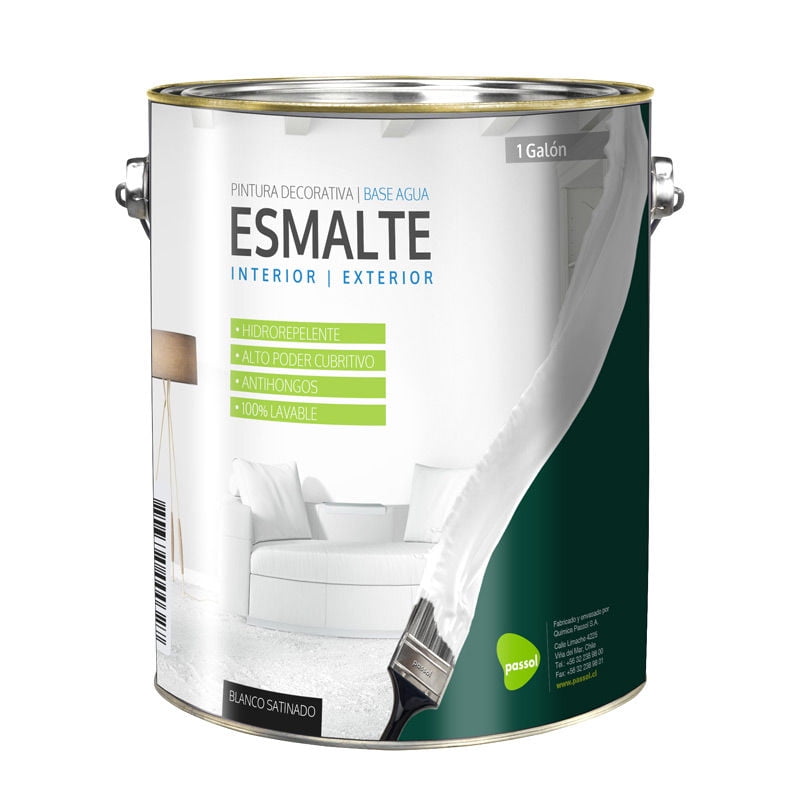 Pintura Esmalte Base Agua Blanco Satinado 1 Gl Passol