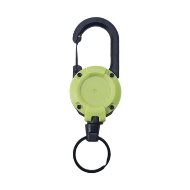 Llavero retráctil de cable de acero, mosquetón multiherramienta, soporte retráctil para carrete de cable, llavero de identificación para senderismo y verde