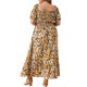 thumbnail image 4 of GRACIA Y GRANDEZA Vestido Maxi Floral para Mujer Talla Grande Cuello Cuadrado Manga Abullonada Cintura Fruncida Boho Vestido de Verano 2X Amarillo, 4 of 8