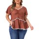 thumbnail image 1 of Agnes Orinda Blusas de Verano para Mujer Tallas Grandes con Cuello de Corazón Floral, Encaje, Manga Corta con Volantes 3X Rojo, 1 of 6