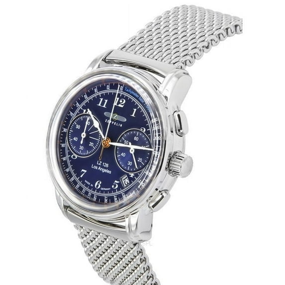 Reloj Zeppelin Lz126 Angel Cronógrafo Acero Inoxidable Esfera Azul Reloj De Cuarzo 7614m3 Para Hombre