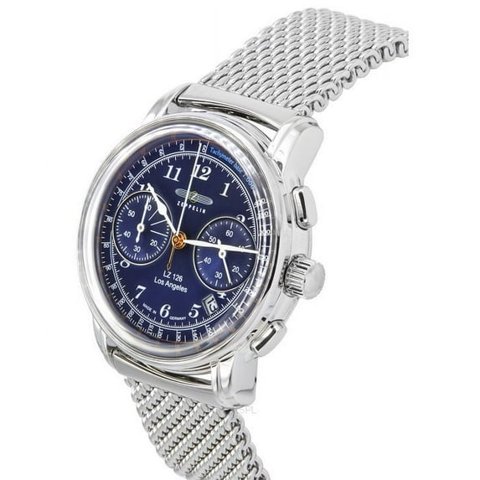 Reloj Zeppelin Lz126 Angel Cronógrafo Acero Inoxidable Esfera Azul Reloj De Cuarzo 7614M3 Para Hombre