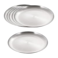 Magideal - Paquete De 6 Platos Llanos De Acero Inoxidable, Vajilla Para Camping, Bandeja Redonda Para Pizza, Plato De Acero Inoxidable Para Exteriores Para Campi L