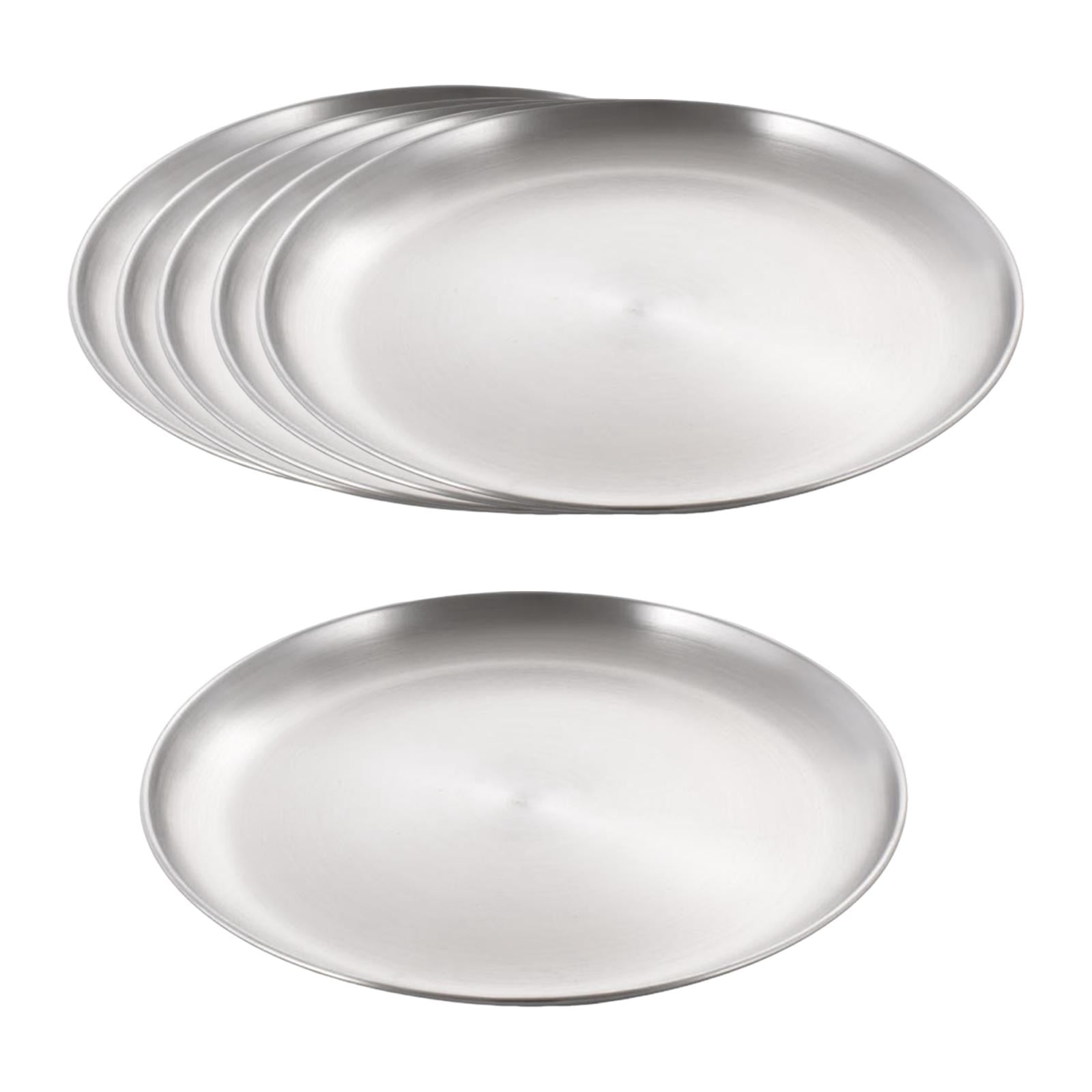 Magideal - Paquete De 6 Platos Llanos De Acero Inoxidable, Vajilla Para Camping, Bandeja Redonda Para Pizza, Plato De Acero Inoxidable Para Exteriores Para Campi L
