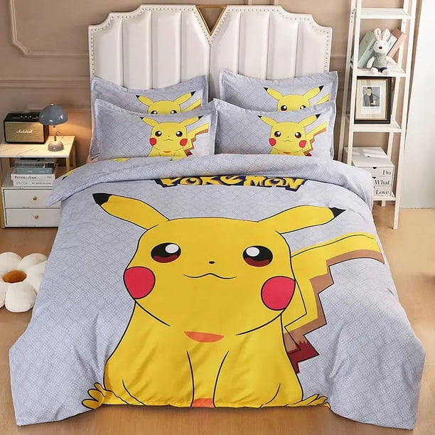 x706 Bed SheetsPikachu children's comforter set children's cartoon bedding set polyester digital printing bedspread bedroom decoration gift 3-Piece Bedding Set (1 Duvet Cover + 2 Pillow Shams) nj706