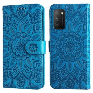 Funda Tipo Cartera Foxdock Para Xiaomi Poco M3 , Diseño Girasol En Relieve, Cuero Pu, Cierre Magnético, Soporte Y Tarjetero