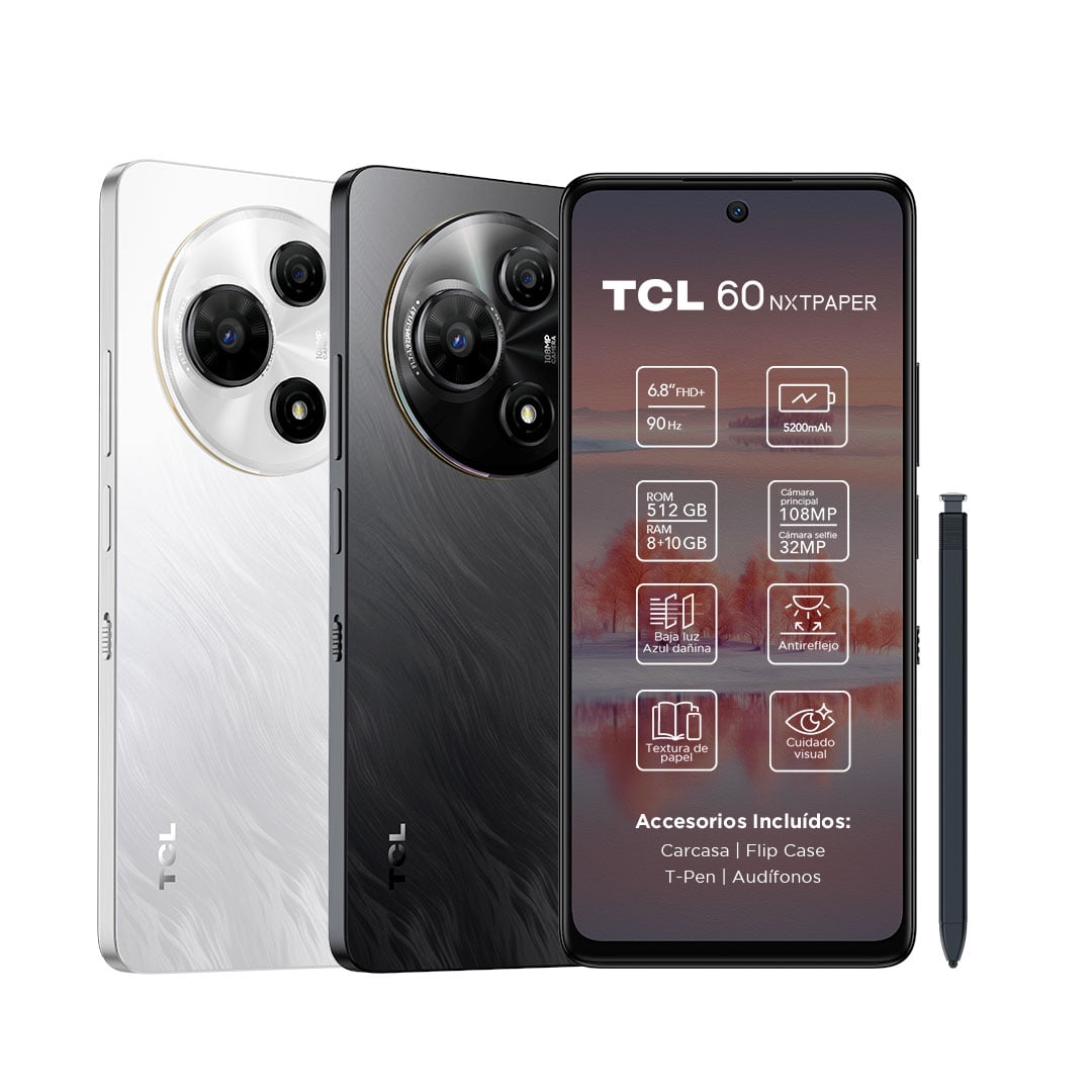 Smartphone Tcl 60 Nxtpaper 512gb + Lápiz + Flip Case Blanco