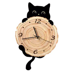 Magideal - Reloj De Pared Con Forma De Gato, Adorno Decorativo Con Números Arábigos Grandes, Decoración De Pared, Reloj Colgante Para Escuela, Aula, Dormitorio, 42 Cm Sin Onda