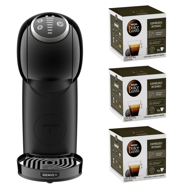 Dolce Gusto - Cafetera Genio S Plus Black + Cápsulas Espresso Intenso X3 Cajas
